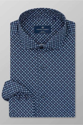 Oxford Company ανδρικό πουκάμισο με all-over print Slim Fit - M151-RU21.01 Μπλε M